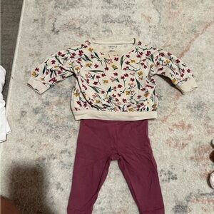 Floral Print Top and Burgundy Leggings Set